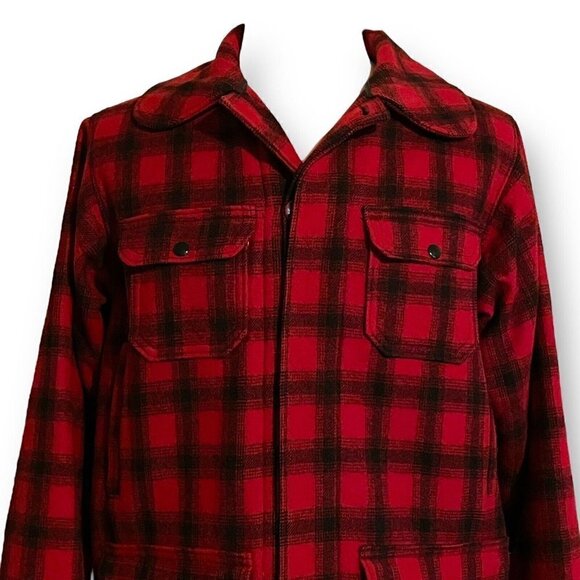 Woolrich Vintage 1960s Mens Mackinaw Hunting Jacket Sz 40 L Long Red Plaid Wool - Picture 3 of 9